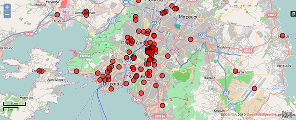 Le violenze contro gli immigrati ad Atene in una mappa