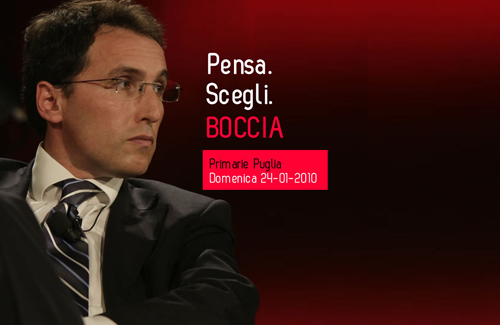 Screenshot dal sito di Bocca, candidato in Puglia: Pensa, scegli, boccia