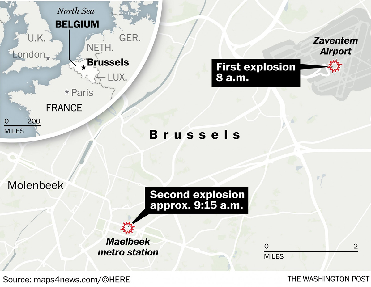 La mappa degli attentati a Bruxelles