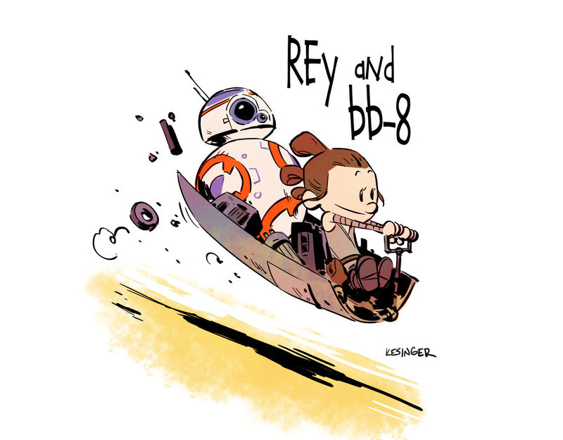 Rey e BB-8 disegnati come Calvin and Hobbes