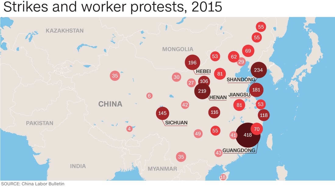 Mappa degli scioperi in Cina