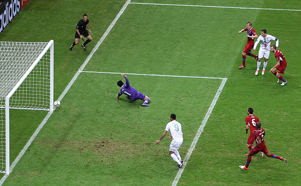 Cristiano Ronaldo colpisce un palo a Euro 2012