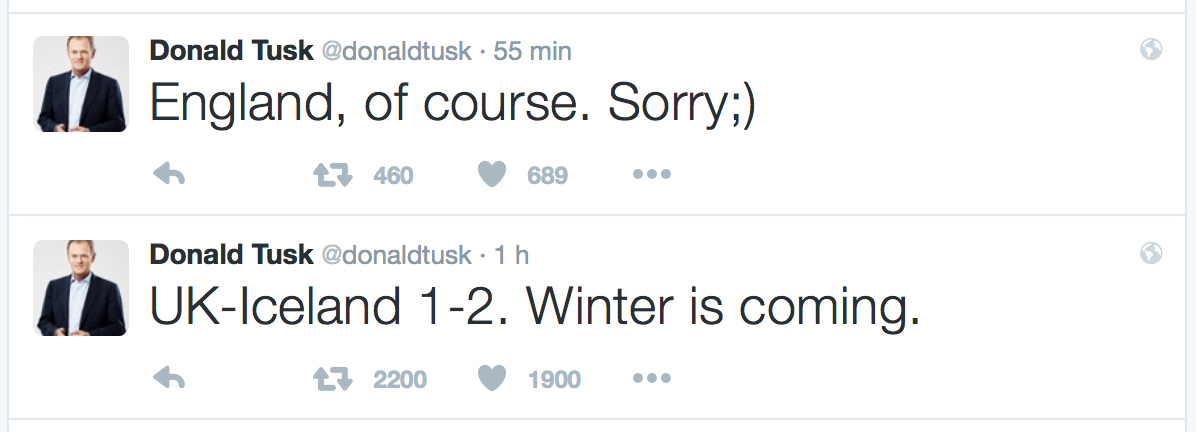 I tweet ironici del presidente Tusk su Inghilterra-Islanda