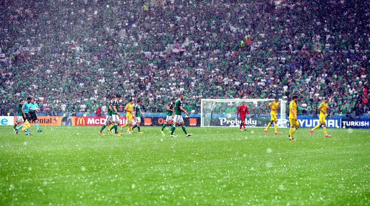 Pioggia e grandine a Lione a Euro 2016