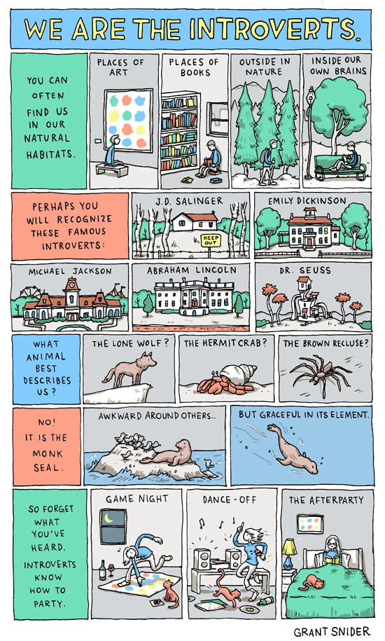 La vignetta sugli introversi di Grant Snider