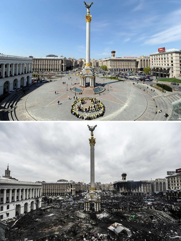 Kiev prima e dopo gli scontri