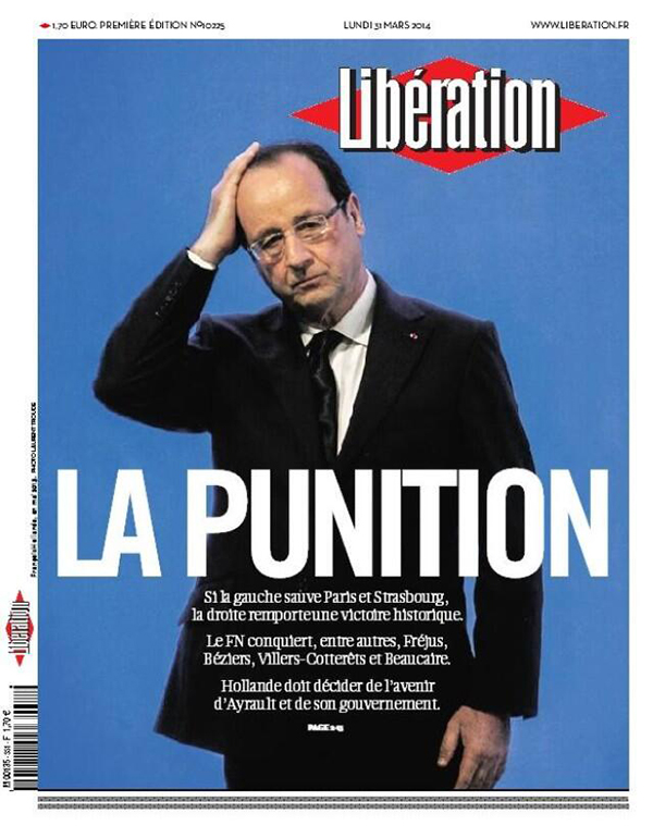 La copertina di Liberation su Hollande post amministrative 2014