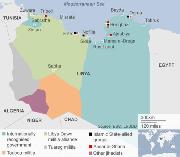 Le fazioni che si disputano la Libia in una mappa