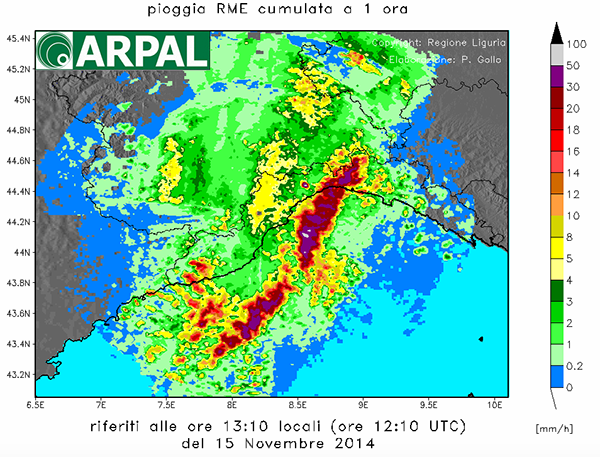 Dati meteo dell'alluvione del 2014 in Liguria