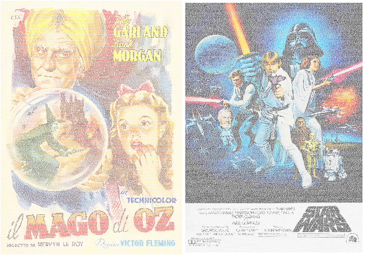 Le locandine de Il Mago di Oz e Guerre Stellari con i copioni