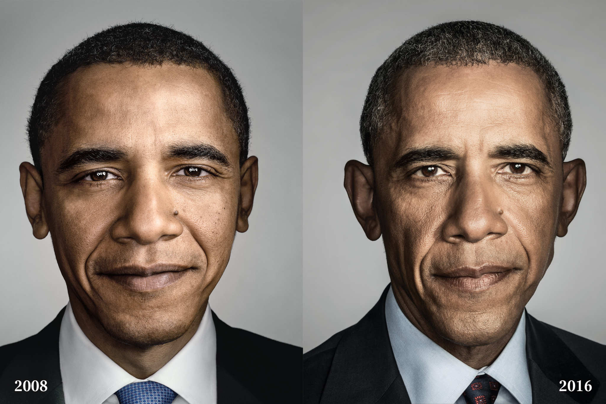 Barack Obama nel 2008 e nel 2016