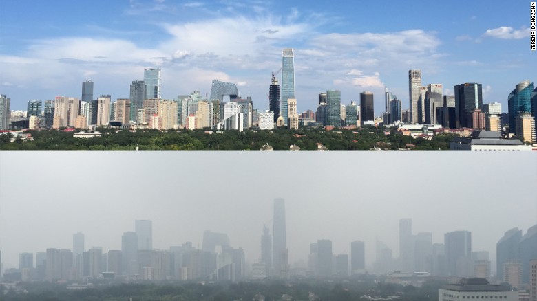 Pechino senza smog e con prima e dopo una parata militare