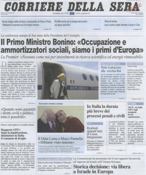 Ipotetica pagina del Corriere della Sera del 2015