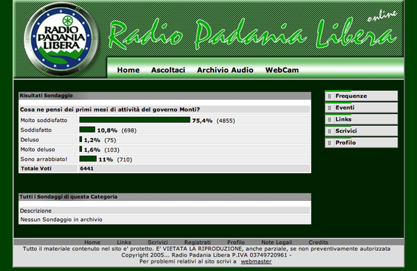 Screenshot di Radio Padania