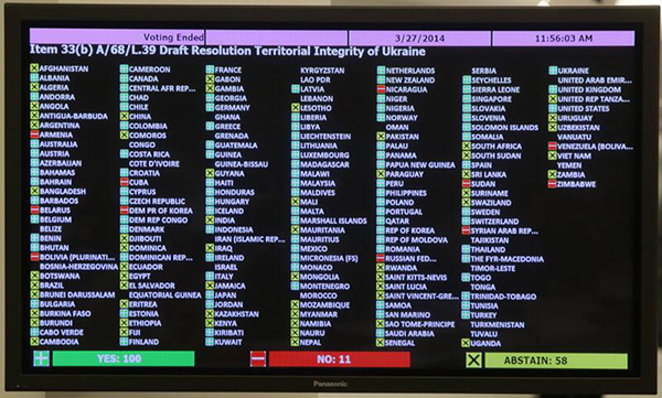 La votazione sulla Crimea alle Nazioni Unite