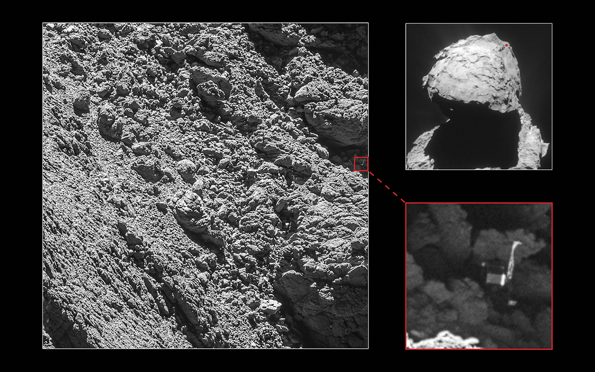 Il lander Philae sulla superficie della cometa 67P Churyumov-Gerasimenko