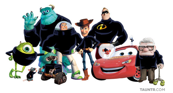 I personaggi Pixar vestiti come Steve Jobs