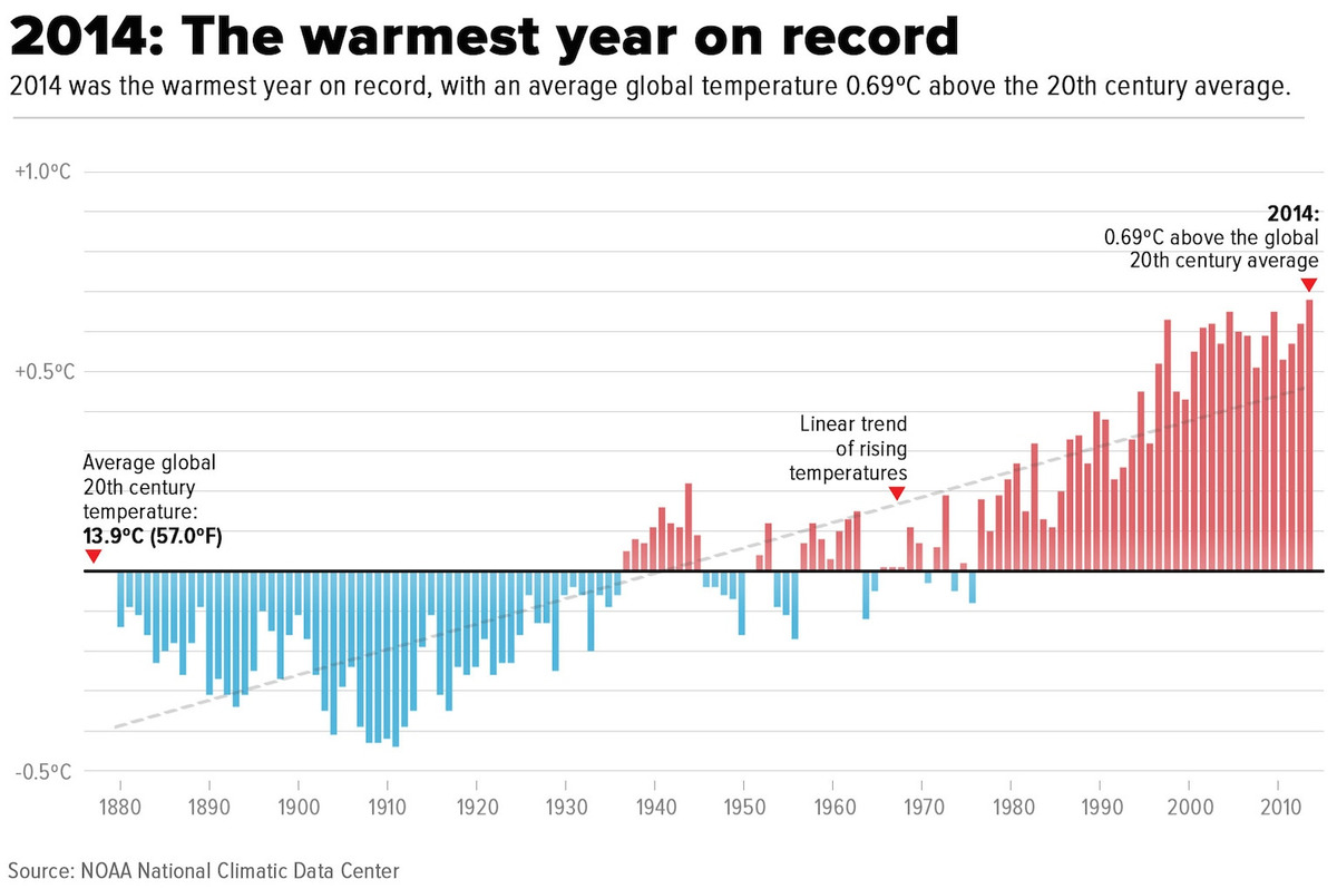 Temperature medie sulla Terra dal 1880 al 2014