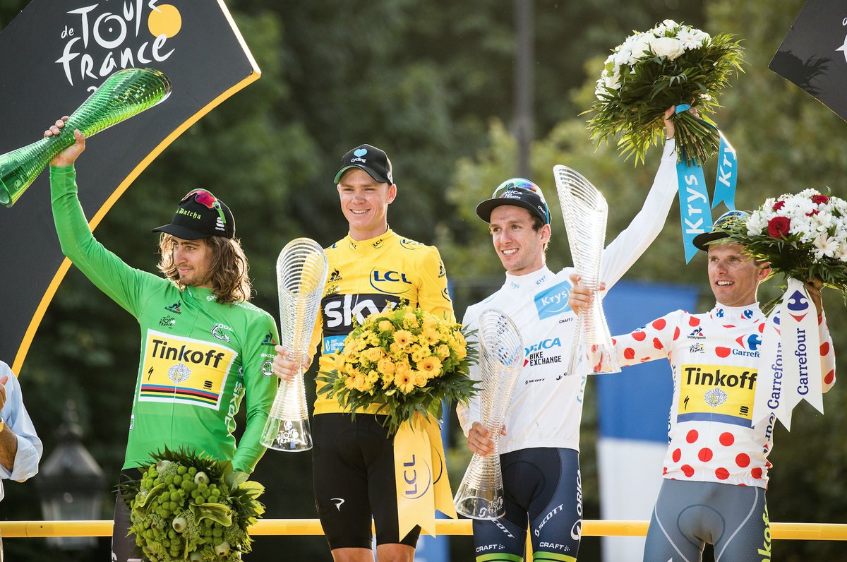 Froome sul podio del Tour 2016 assieme alle altre maglie
