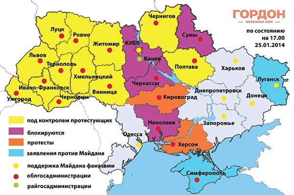 Lo stato delle proteste in Ucraina in una mappa