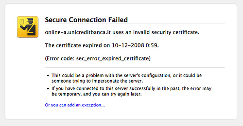 UniCredit lets expire its SSL certificate