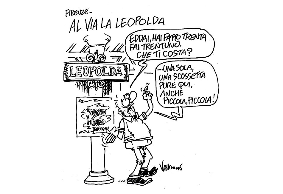 Vignetta di Vauro sul terremoto e la Leopolda