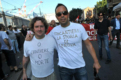 Dipendenti Fincantieri in sciopero a Genova Sestri Ponente