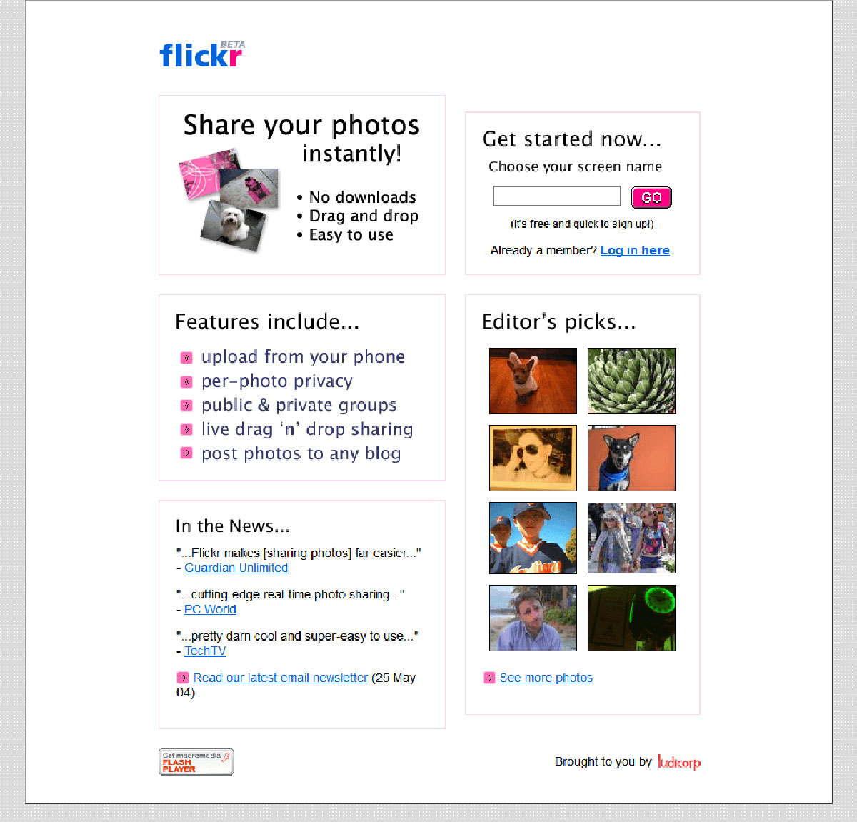 Screenshot di Flickr nel 2004