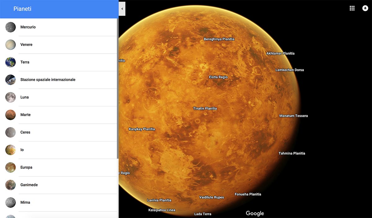 Esplorare il sistema Solare su Google Maps