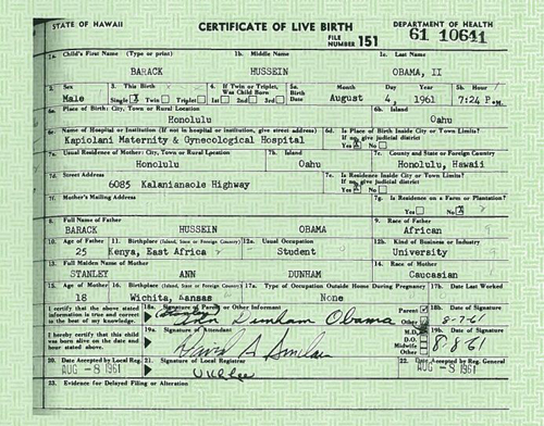 Il certificato di nascita di Obama