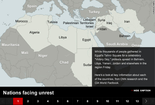 L'infografica della CNN sulle rivolte nei paesi arabi
