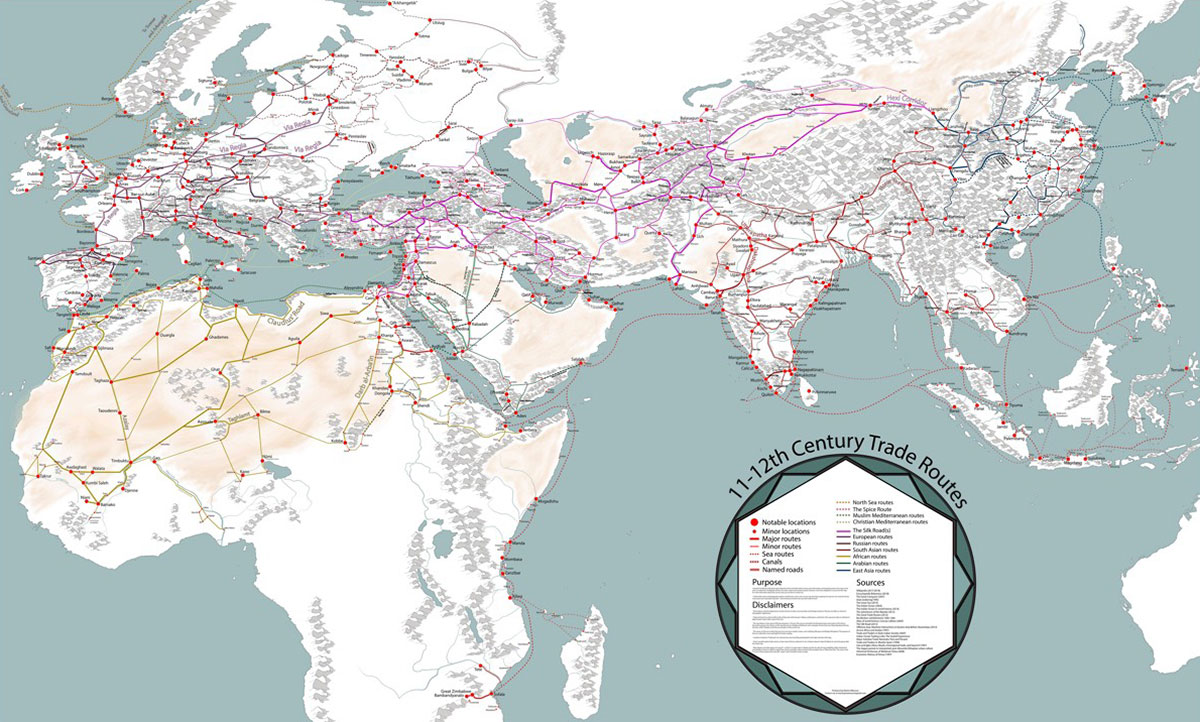 La mappa delle rotte commerciali medievali