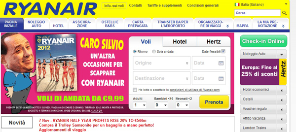 Screenshot di Ryanair